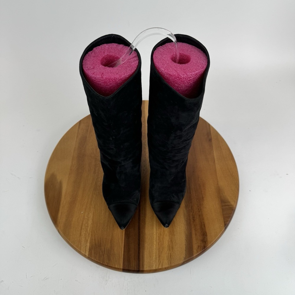 Womens Chanel Black Calfskin‎ Suede Satin Gabrielle Heeled Mid Boots Size EU 36 - Picture 7 of 11